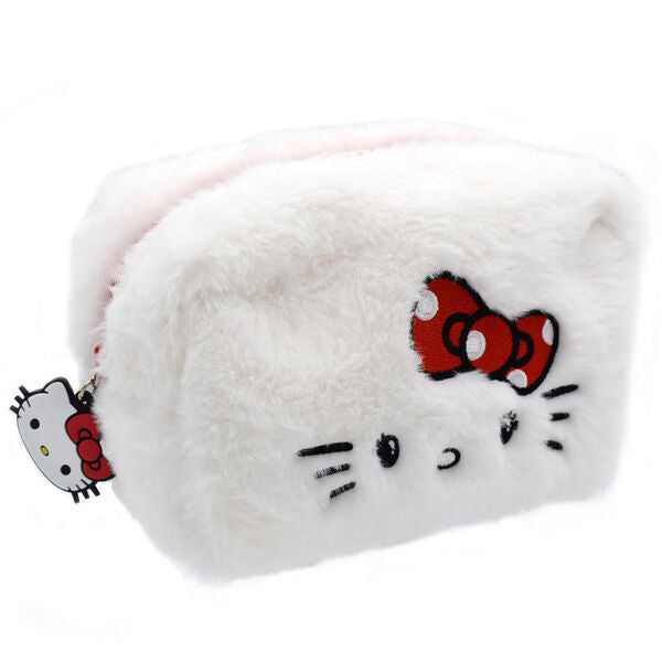 Neceser de peluche blanco de Hello Kitty con lazo rojo