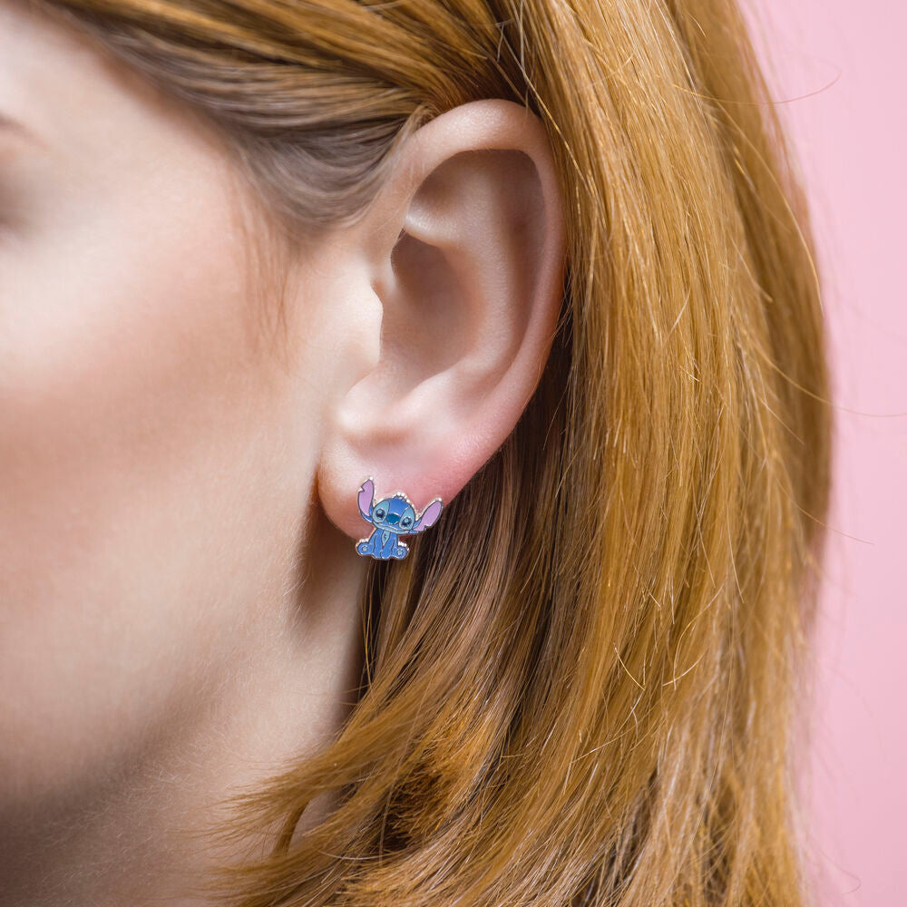 Pendientes de esmalte con diseño de Stitch Disney en azul y rosa - 3
