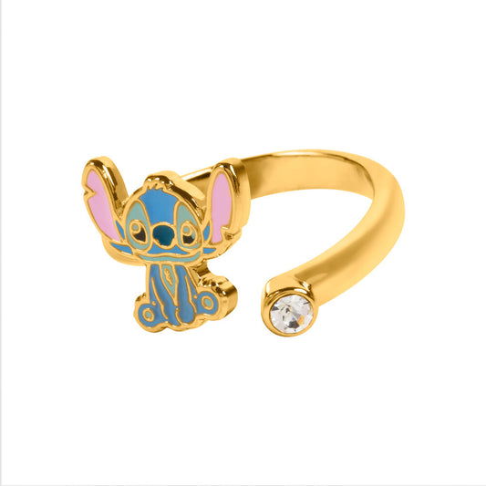 Anillo Stitch Disney chapado en oro con piedra transparente - 2