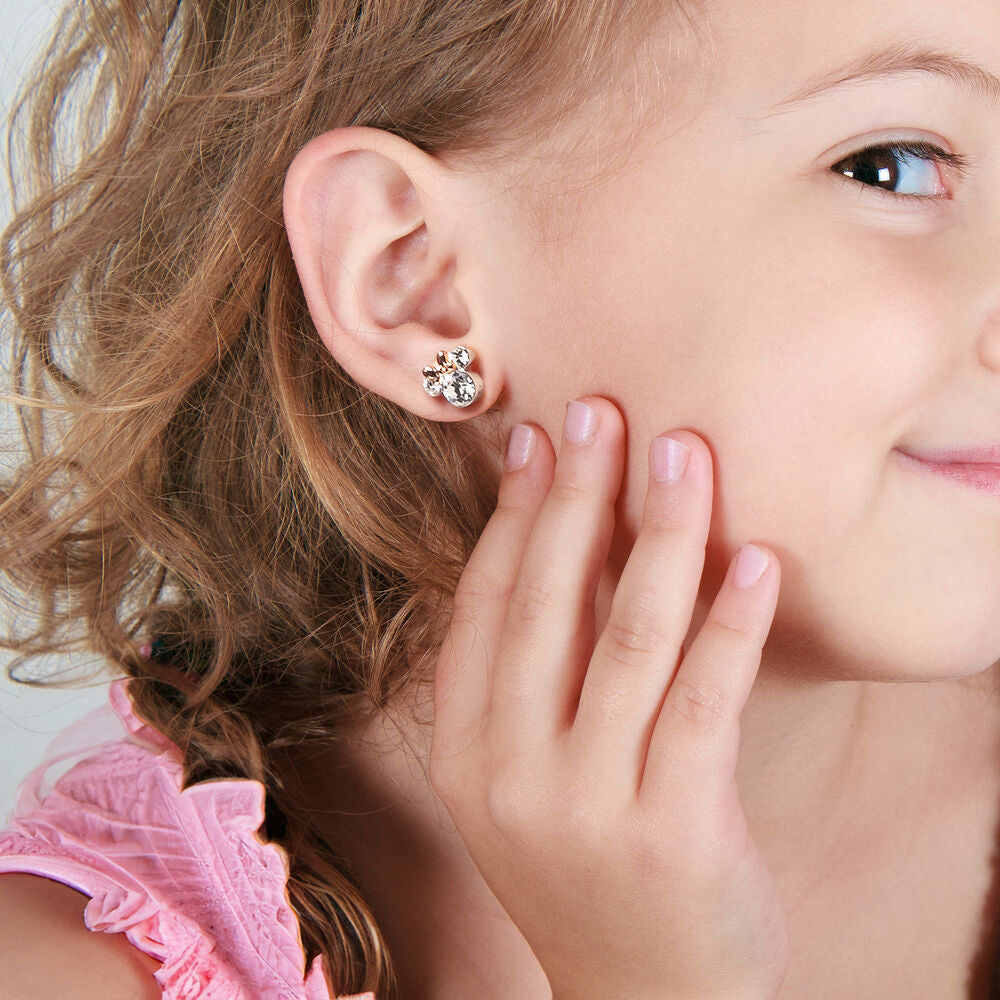 Pendientes Minnie Disney plateados con lazo oro rosa y cristales transparentes - 4