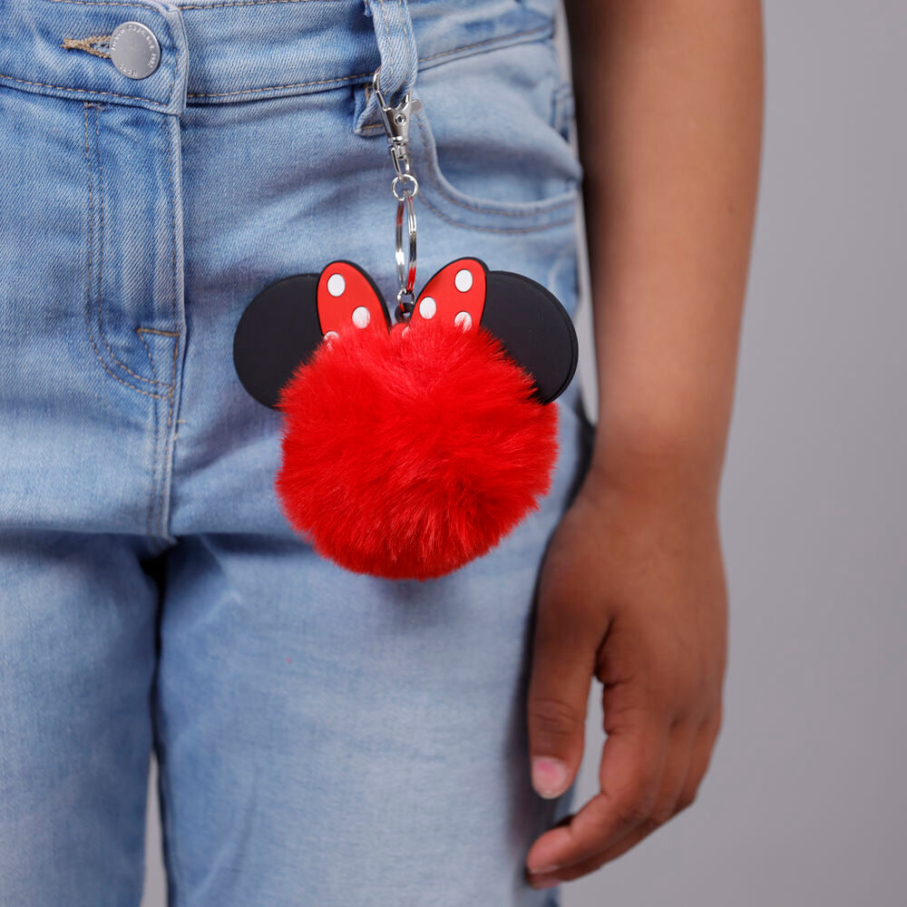Llavero rojo de Minnie Mouse Disney con pompón y orejas 3D - 3