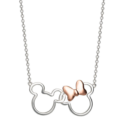 Colgante Disney de Mickey y Minnie plateado con lazo en oro rosa - 2