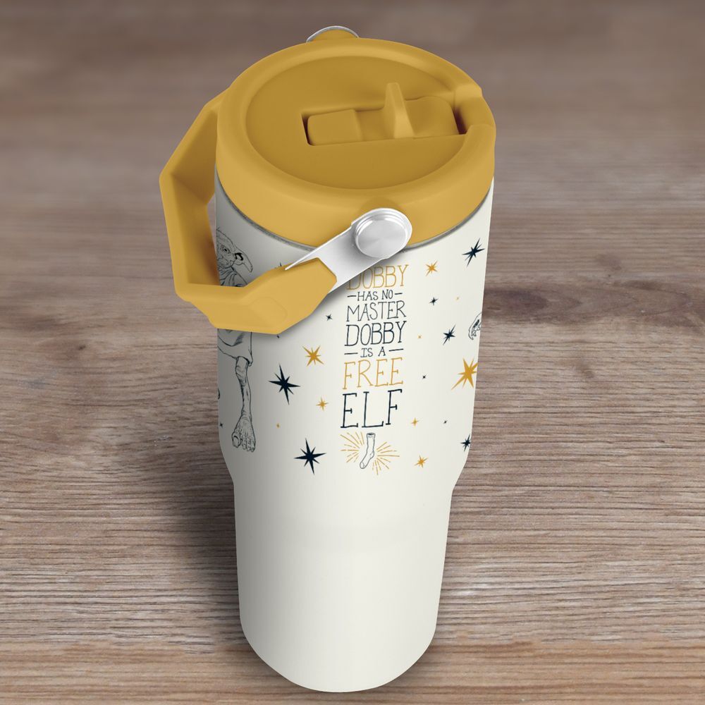 Vaso termo de Dobby de Harry Potter con tapa dorada y asa - 3