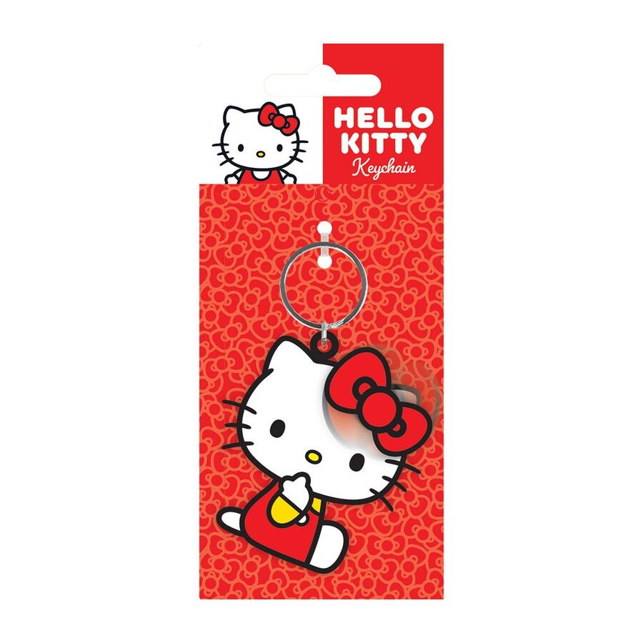 Llavero Hello Kitty con lazo rojo y presentación estampada