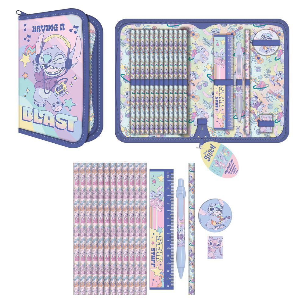 Plumier equipado Disney Stitch con lápices y regla