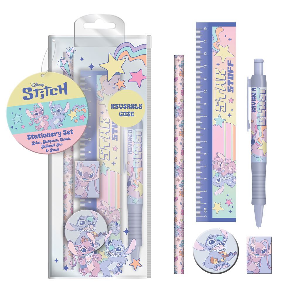 Set de papelería Disney Stitch con regla, lápiz y accesorios
