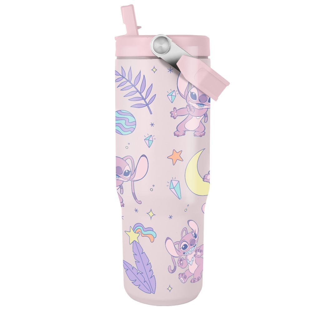 Vaso termo rosa de Angel y Stitch Disney con tapa y asa - 5