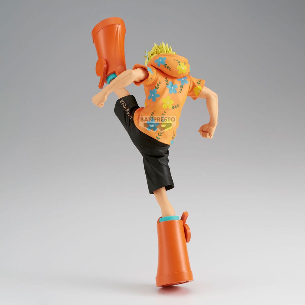 Figura de Sanji de One Piece en pose dinámica con camisa naranja floral - 5