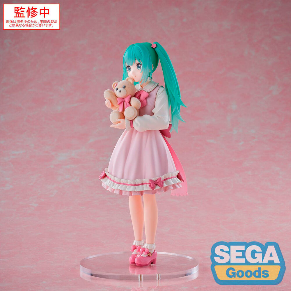Figura Hatsune Miku Luminasta de 18 cm con vestido rosa y oso de peluche - 3