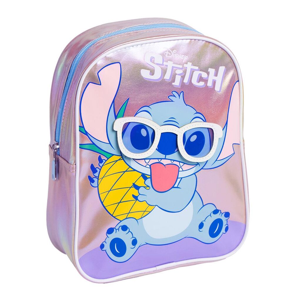 Mochila infantil de Stitch Disney con gafas y diseño iridiscente