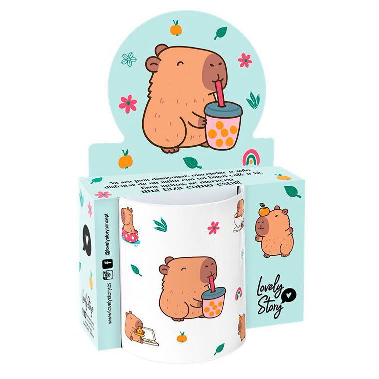 Taza de cerámica Lovely Story con capibara tomando bubble tea