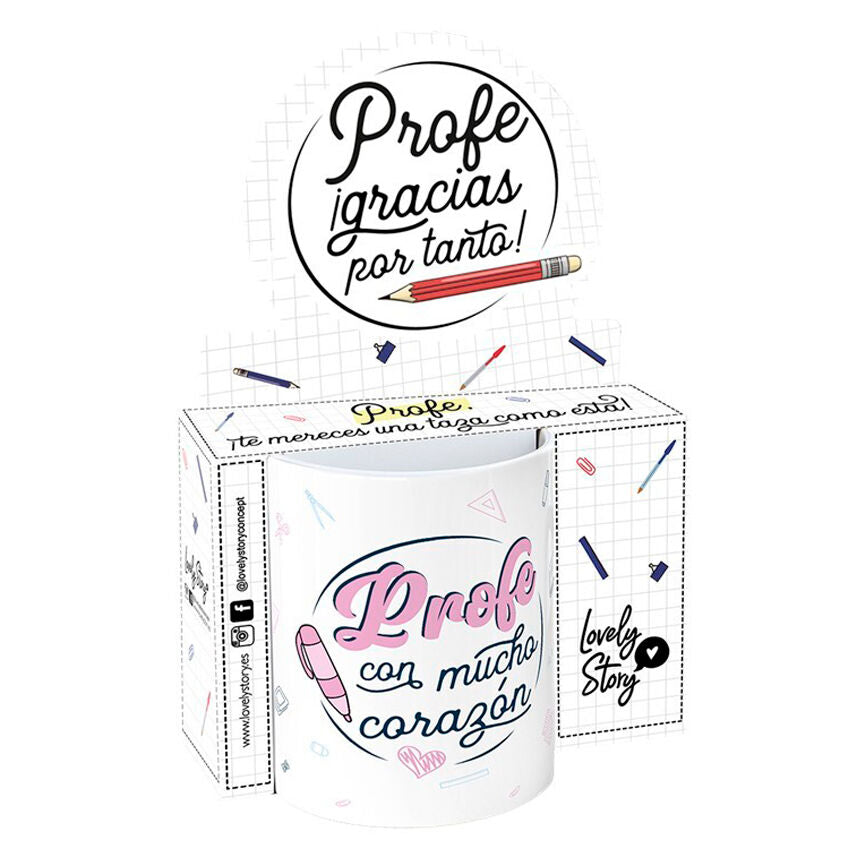 Taza Lovely Story para profe con mucho corazón, de cerámica y 330 ml