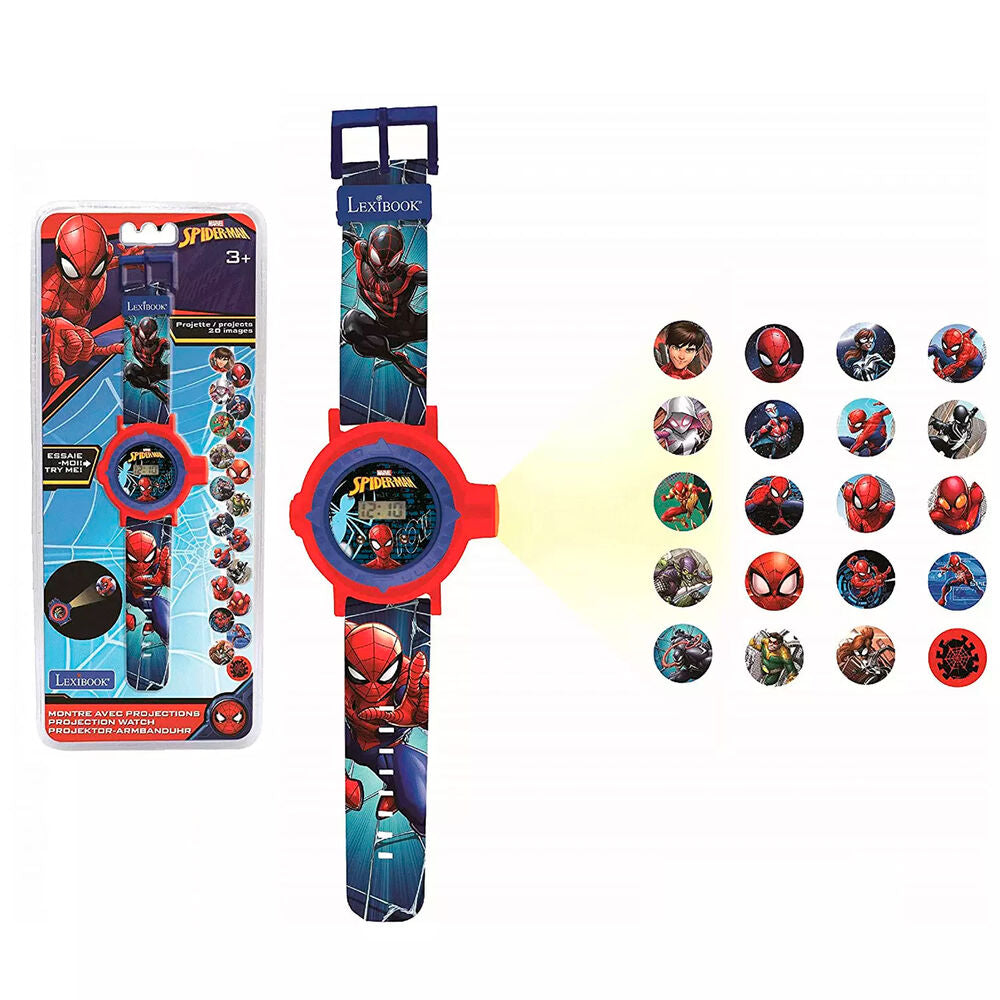Reloj digital rojo y azul de Spider-Man con proyector
