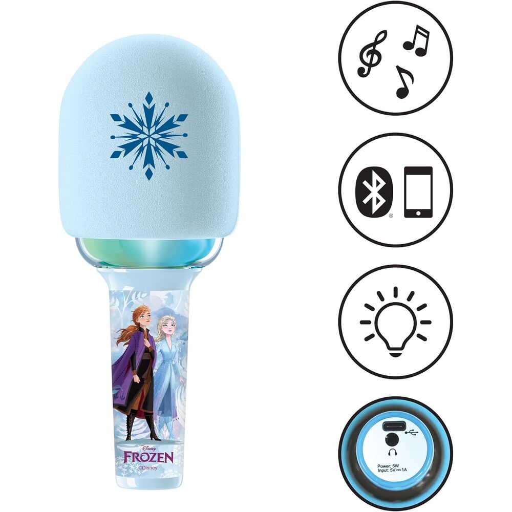 Micrófono karaoke Frozen Disney Lexibook azul con altavoz y luces LED - 2