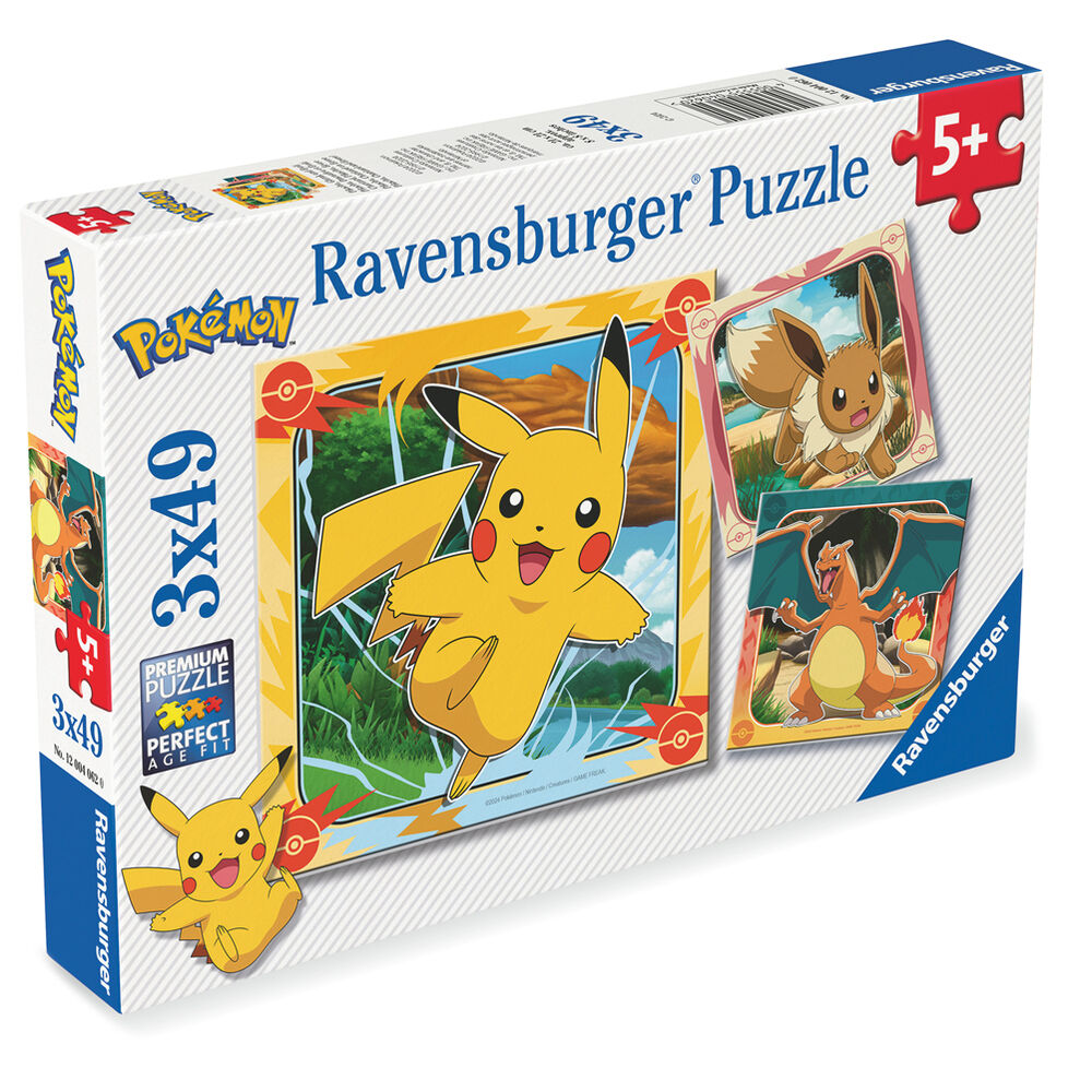Puzzle Pokémon Ravensburger de 3 x 49 piezas con Pikachu, Eevee y Charizard - 2