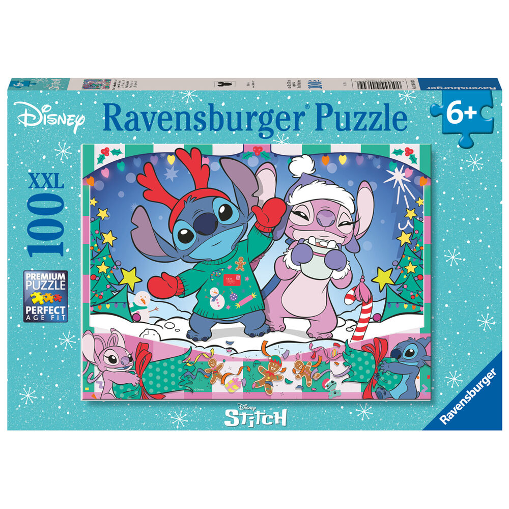 Puzzle Ravensburger Disney Stitch XXL de 100 piezas con escena navideña