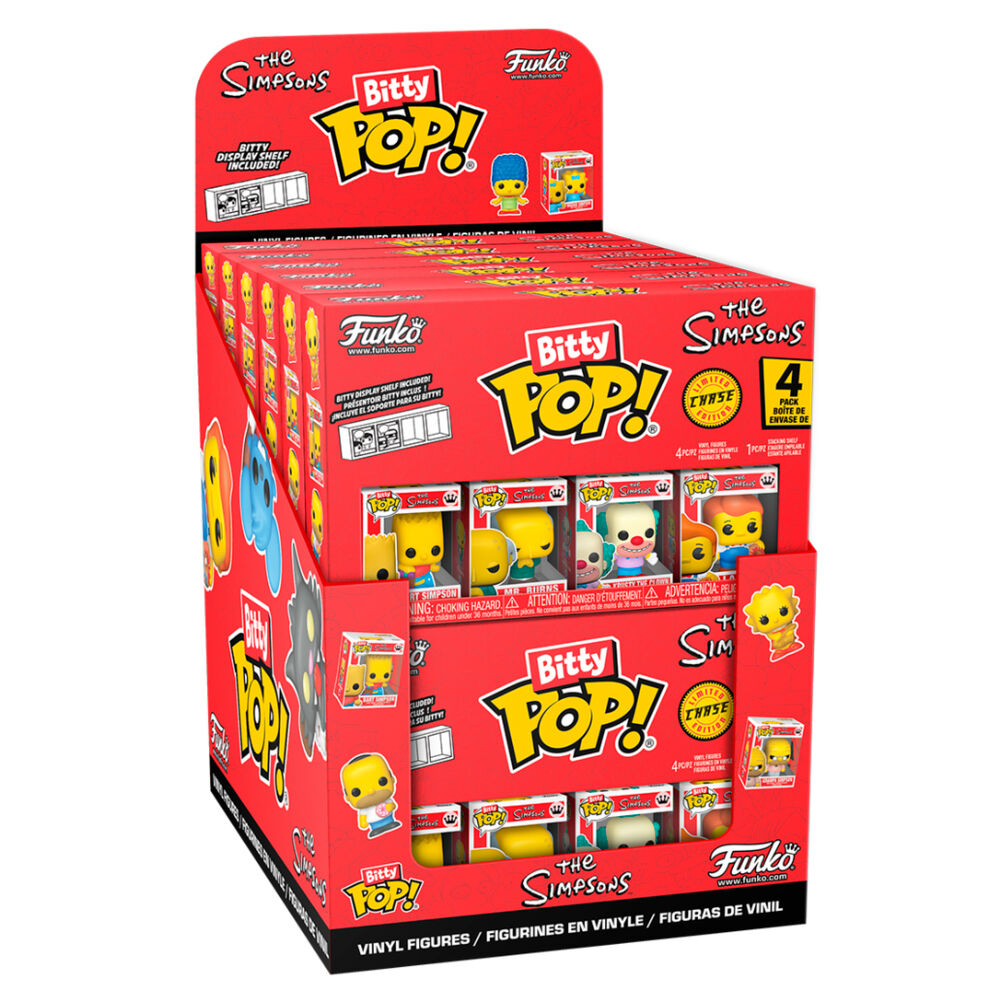 Blíster FUNKO Bitty POP! de Los Simpson con cuatro figuras surtidas y expositor
