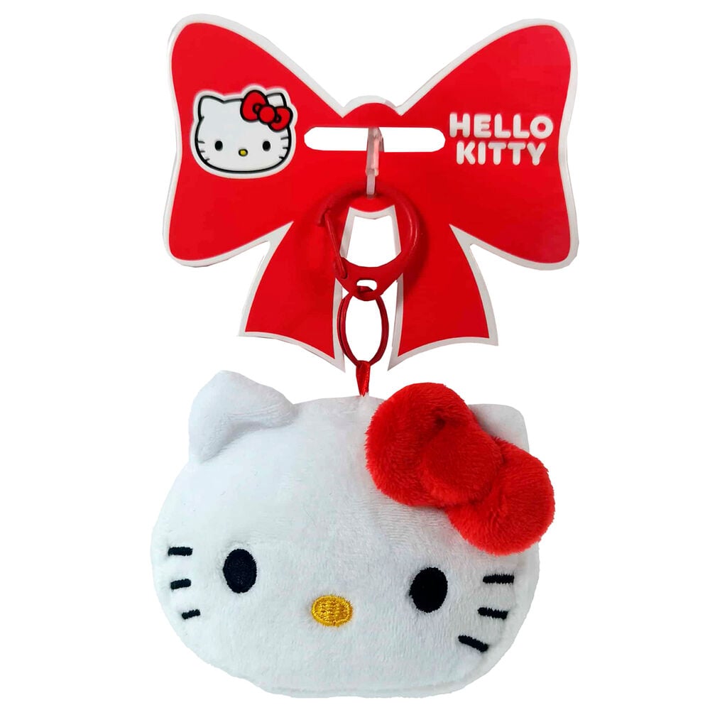 Llavero de peluche Hello Kitty blanco con lazo rojo