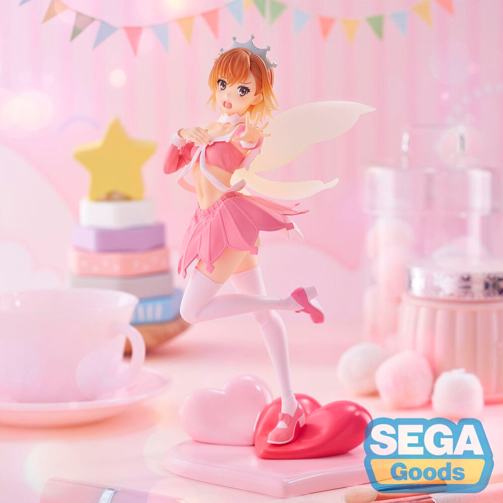 Figura Luminasta de Mikoto Misaka con atuendo maid rosa y base de corazones - 3