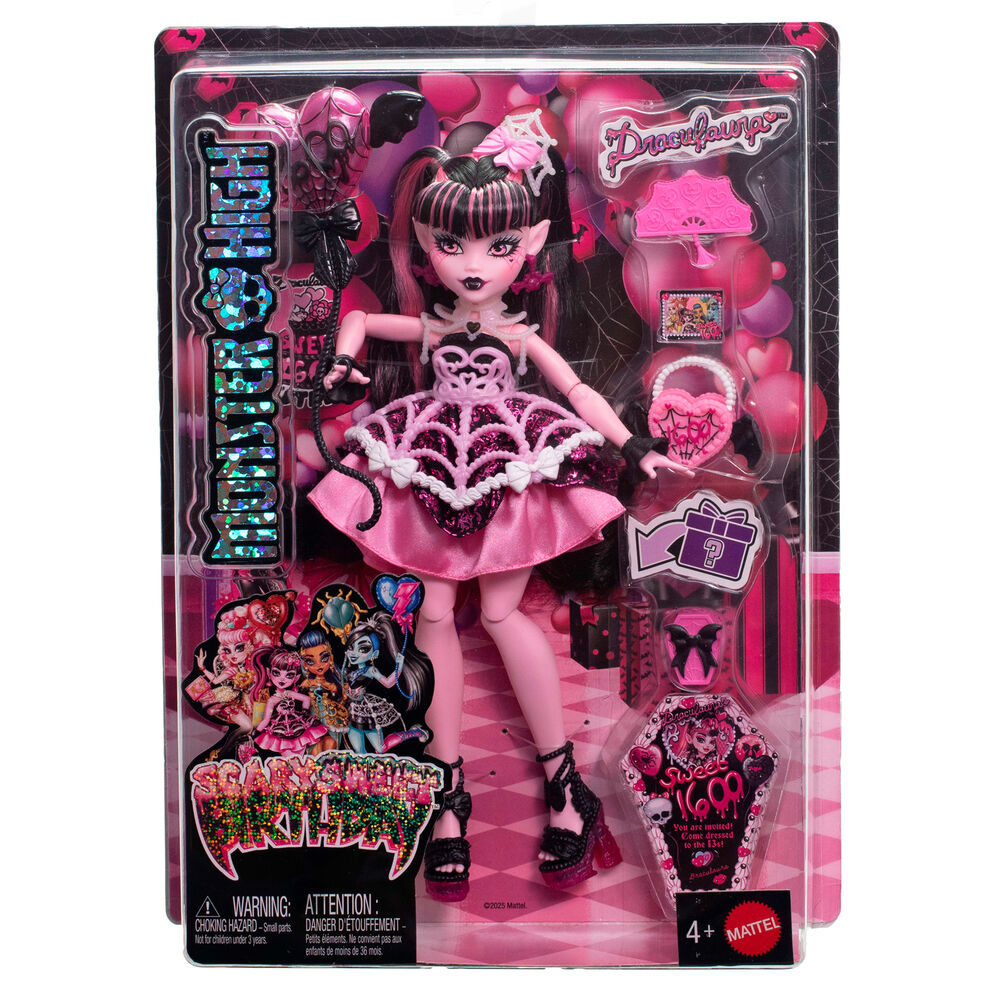 Muñeca Draculaura Monster High Scary Sweet Birthday con vestido rosa y negro - 6