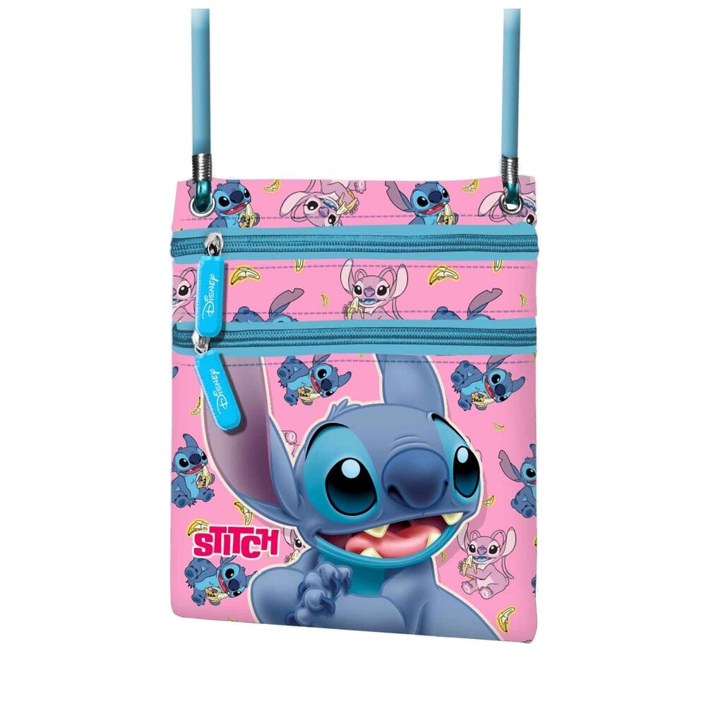 Bolso bandolera rosa de Stitch Disney con doble cremallera