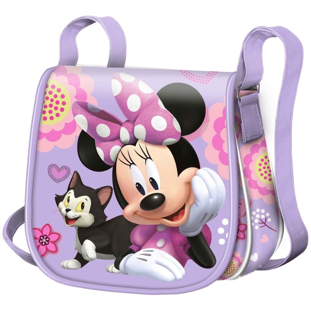Bolso lila de Minnie Disney con gato, flores y correa larga