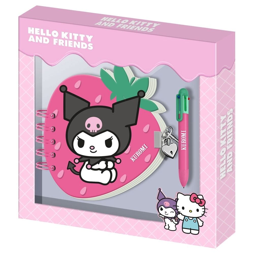 Diario de Kuromi con diseño de fresa y bolígrafo rosa Hello Kitty and Friends