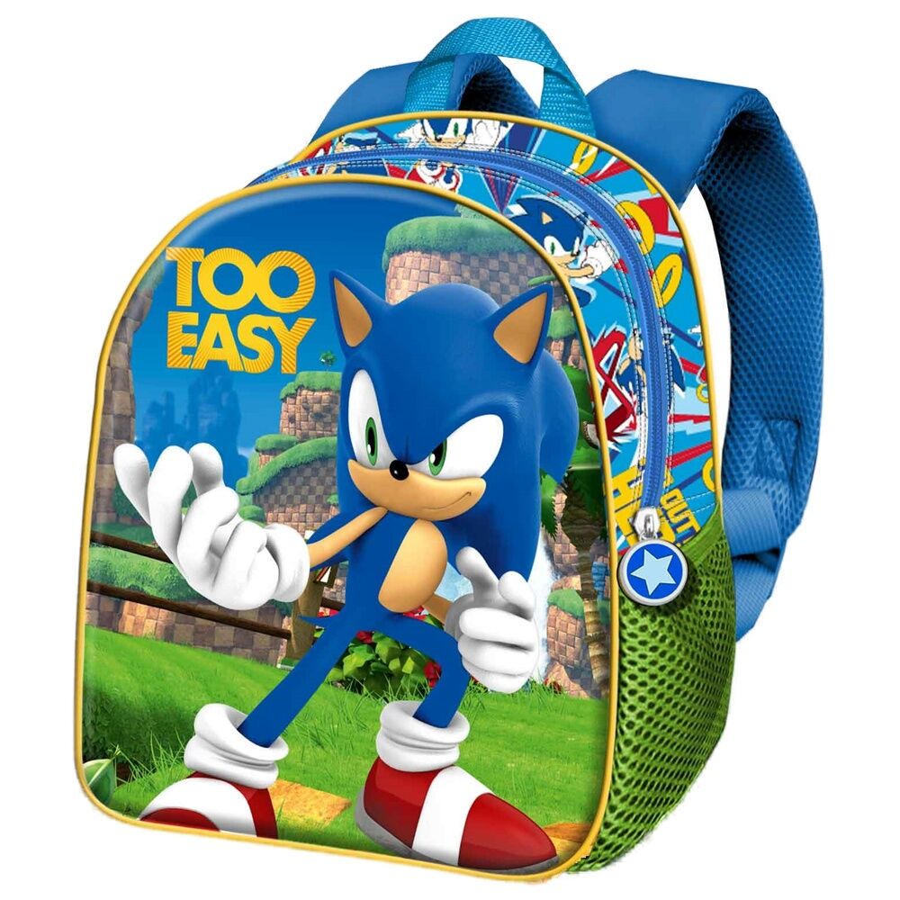Mochila 3D azul de Sonic the Hedgehog con diseño frontal del personaje