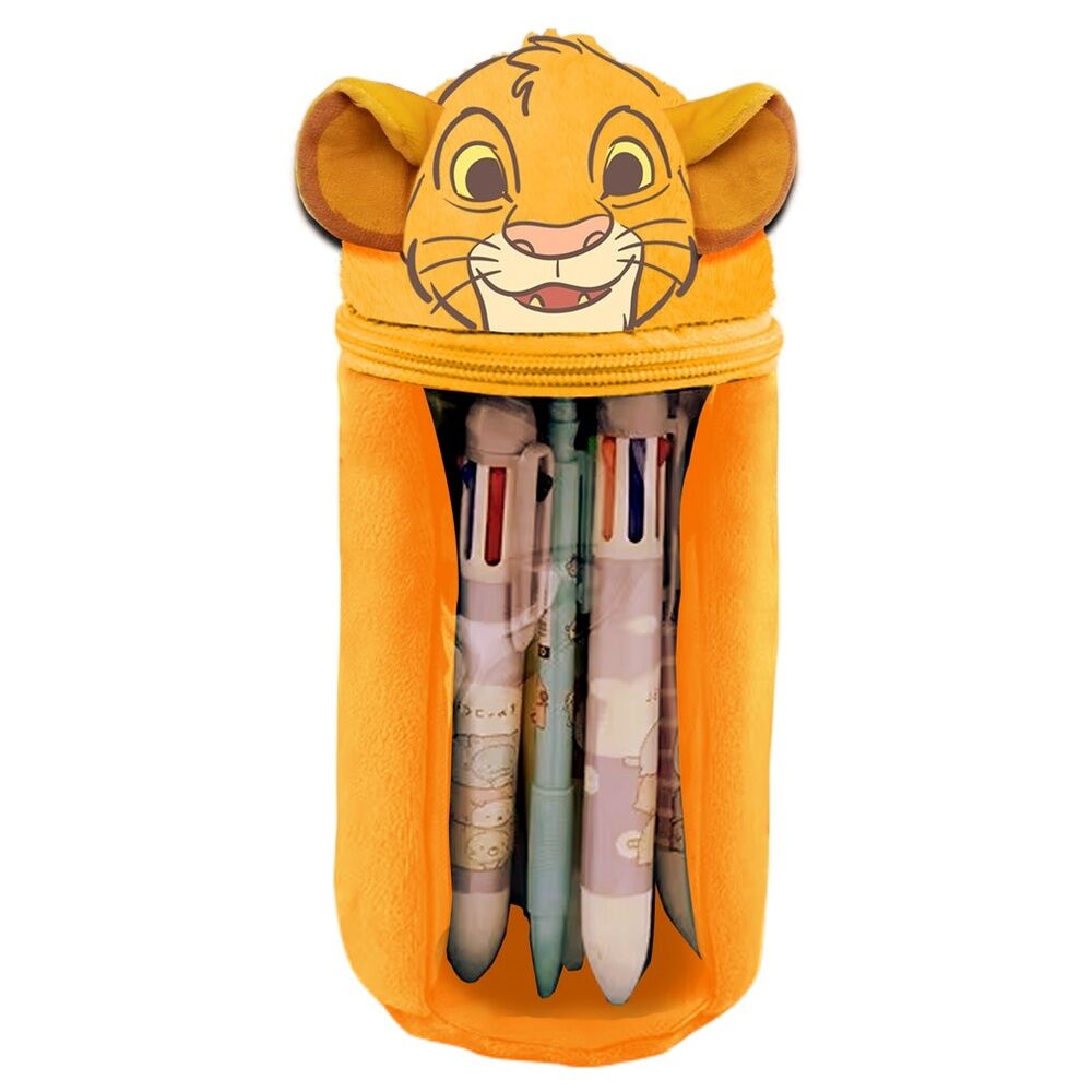 Portatodo de peluche naranja con rostro de Simba de El Rey León