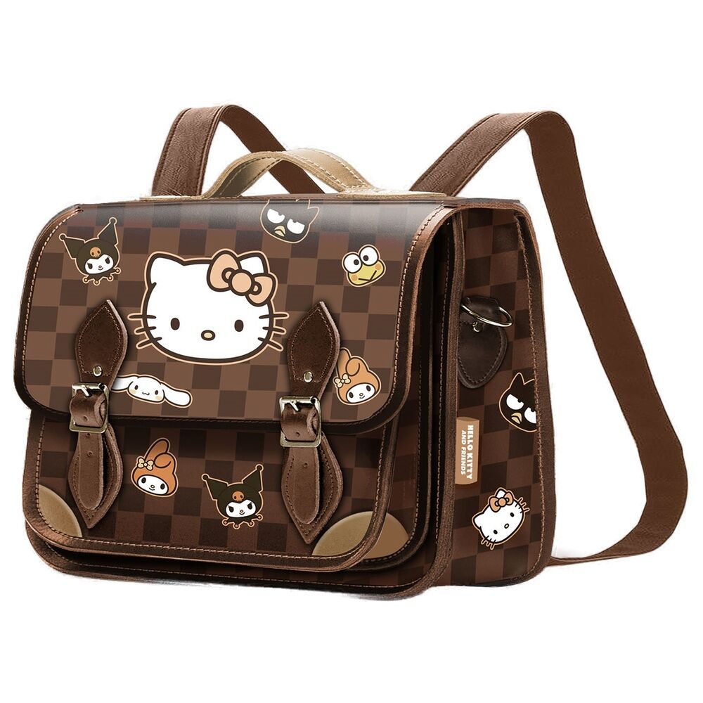 Mochila bolso marrón de Hello Kitty and Friends con estampado de cuadros