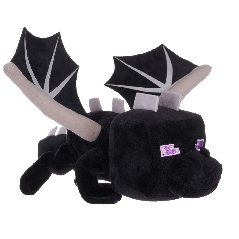 Peluche negro del Ender Dragon de Minecraft con alas y ojos morados