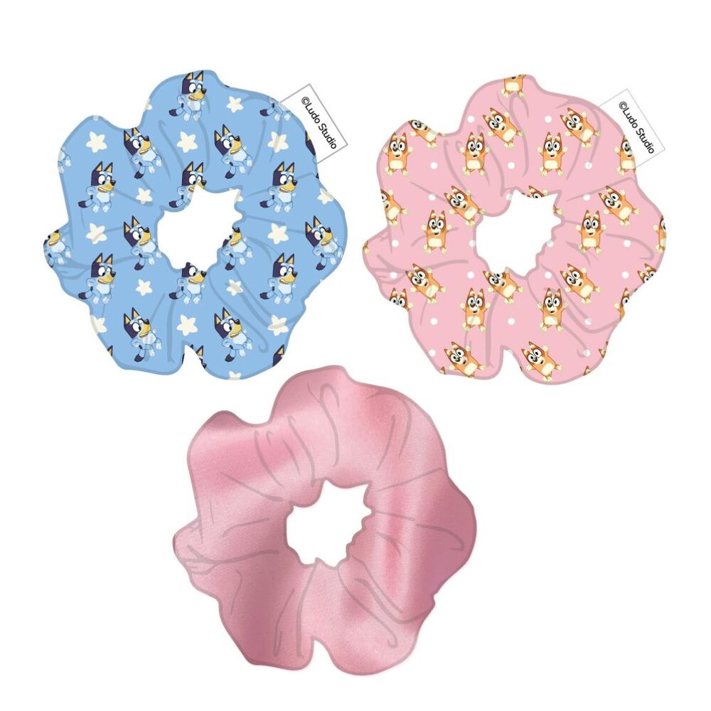 Blíster con tres coleteros de tela Bluey en azul y rosa - 2
