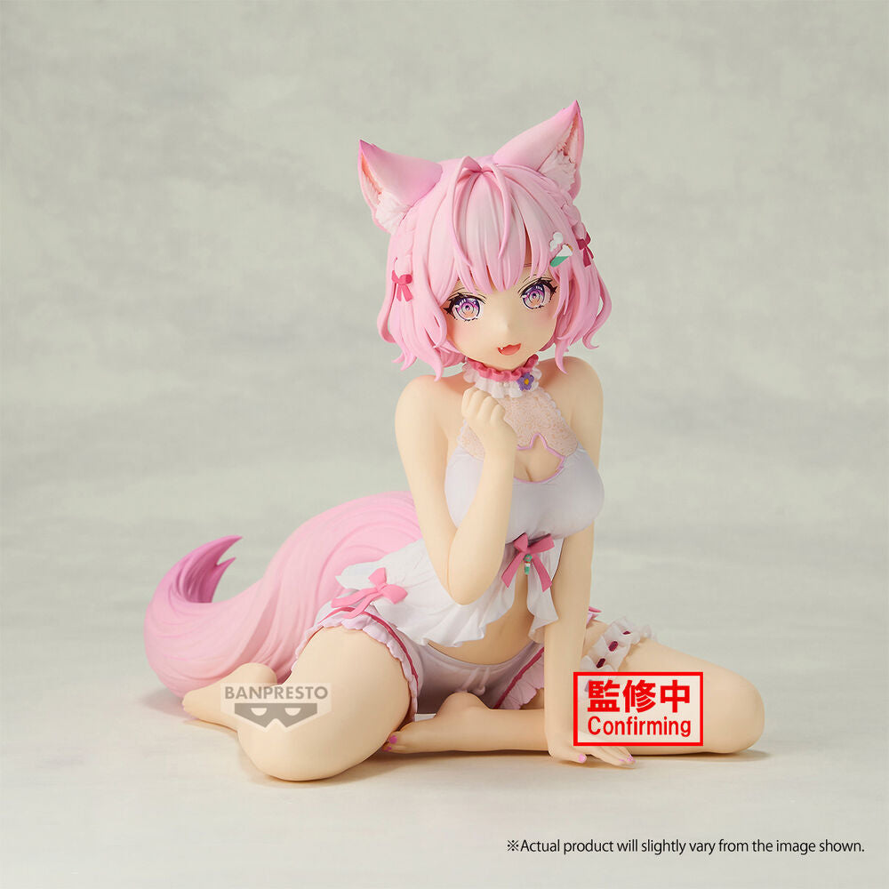Figura de Hakui Hoyori de Hololive sentada, con cabello rosa, orejas y cola de animal - 2