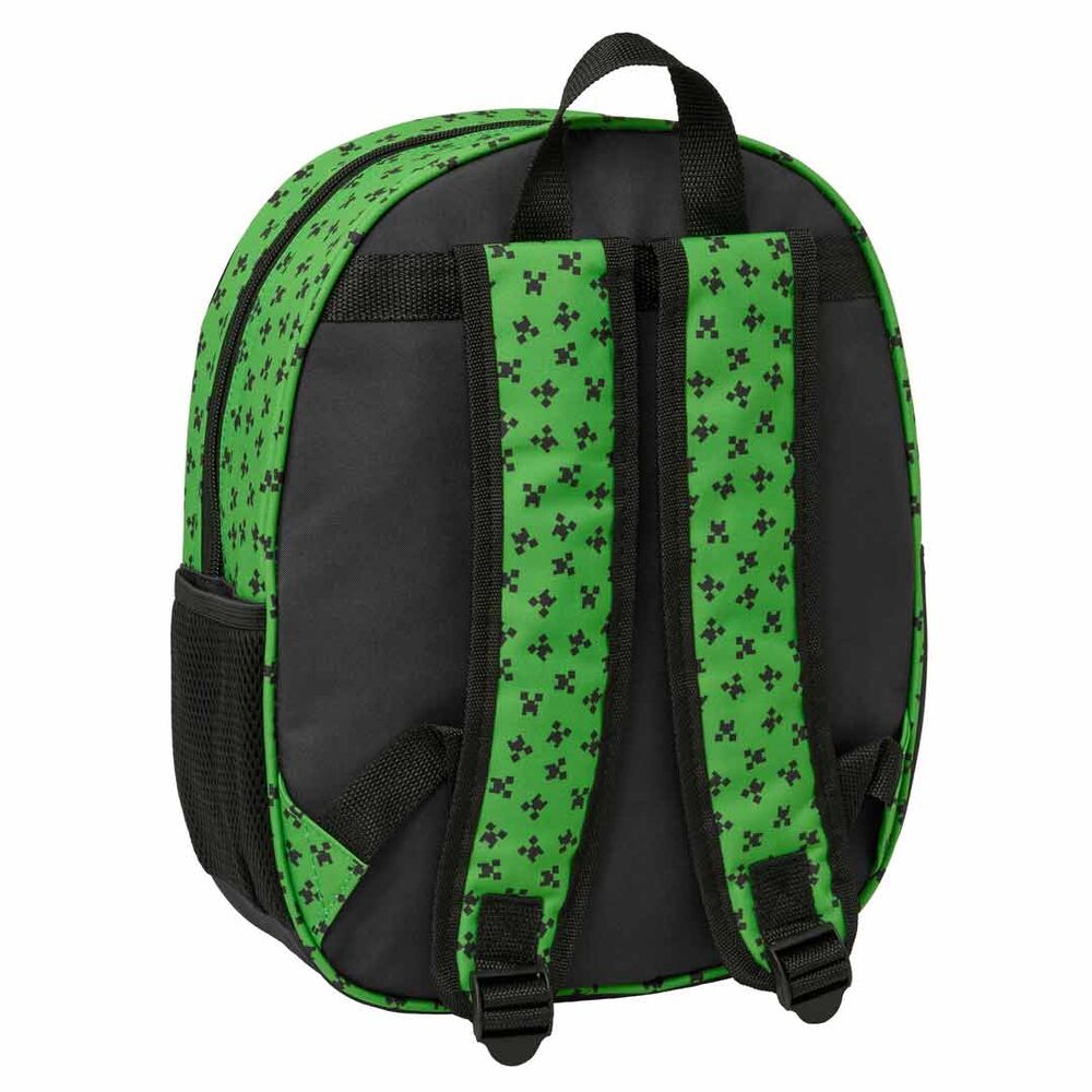 Mochila 3D Minecraft negra y verde con diseño pixelado - 3