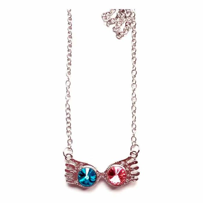 Colgante de gafas de Luna Lovegood con cristales azules y rosas - 3