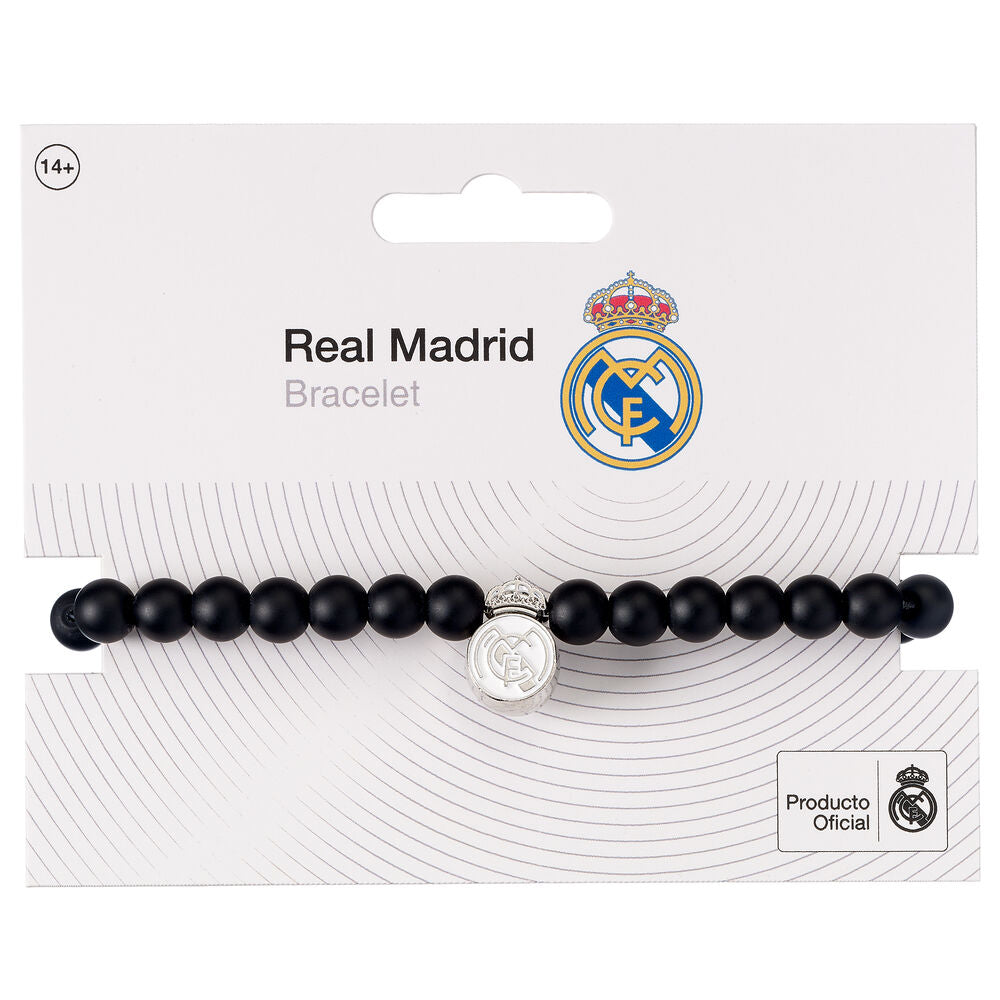 Pulsera Real Madrid negra con cuentas mate y abalorio del escudo - 3