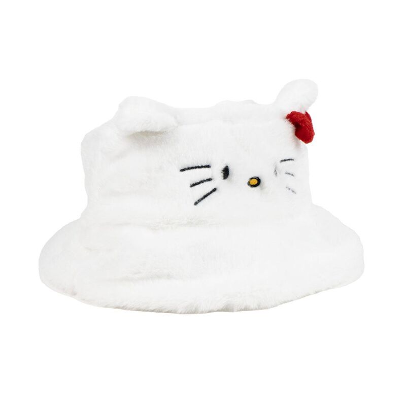 Gorro pescador de pelo blanco con diseño de Hello Kitty y lazo rojo - 2