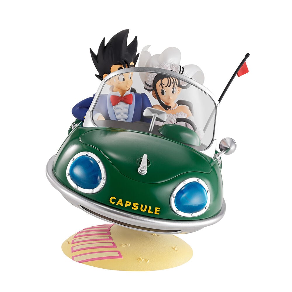 Figura de Son Goku y Chichi en vehículo Capsule