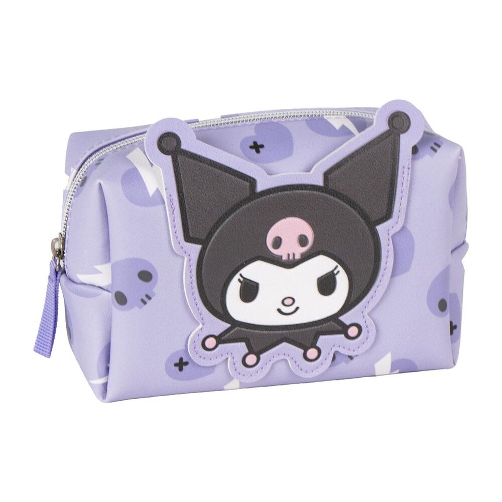 Neceser lila de Kuromi con estampado de calaveras