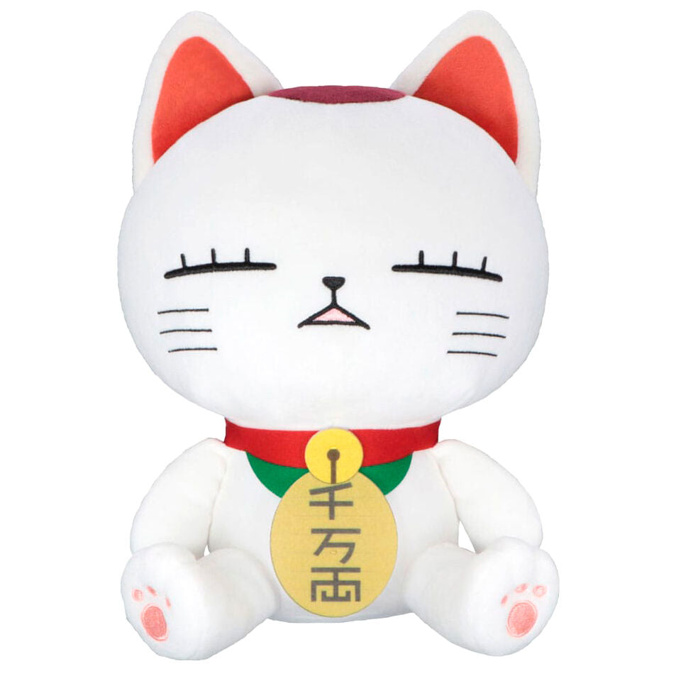 Peluche blanco de Turbo Granny de Dandadan con collar rojo y medallón amarillo