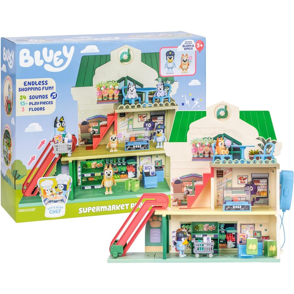 Supermercado de juguete Bluey con figuras, escalera y tobogán - 4