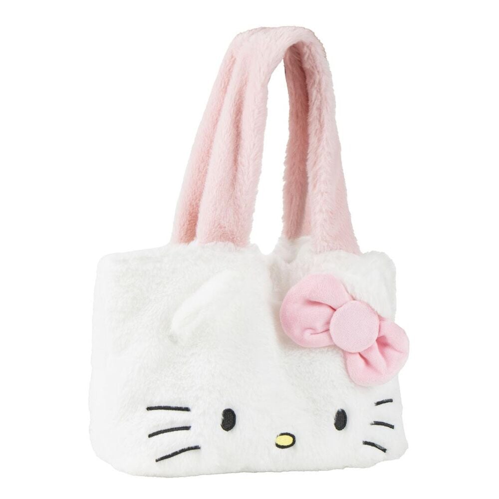Bolsa de peluche Hello Kitty blanca con asas y lazo rosa
