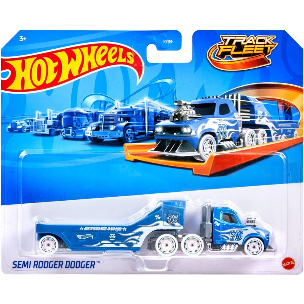 Camión de transporte Hot Wheels amarillo con remolque Fuel & Fire - 7