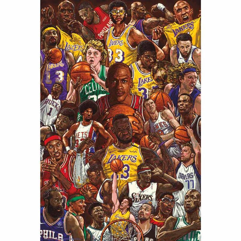 Póster ilustrado de estrellas del baloncesto