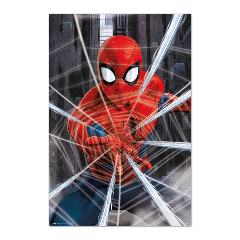 Póster vertical de Spider-Man Marvel lanzando telarañas
