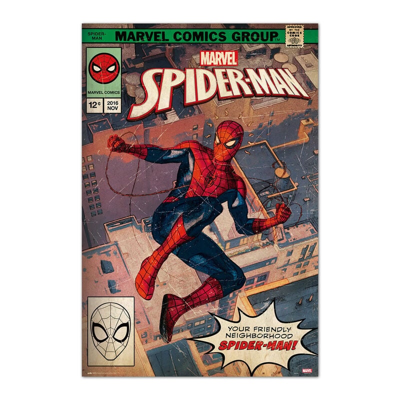 Póster de Spider-Man de Marvel sobre una ciudad