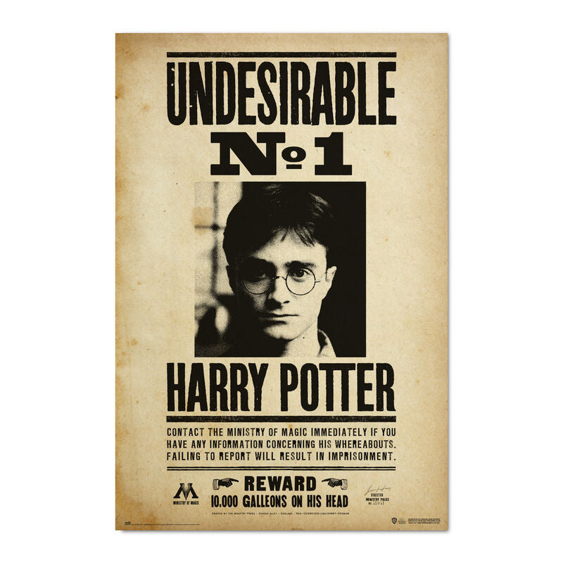 Póster Harry Potter Indeseable Nº 1 con retrato en blanco y negro