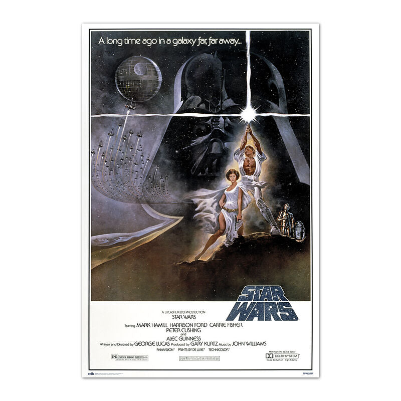 Póster de Star Wars Una Nueva Esperanza con Darth Vader, Luke, Leia y los droides