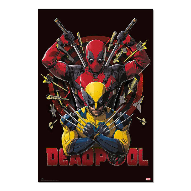 Póster Marvel de Deadpool y Lobezno con katanas y garras