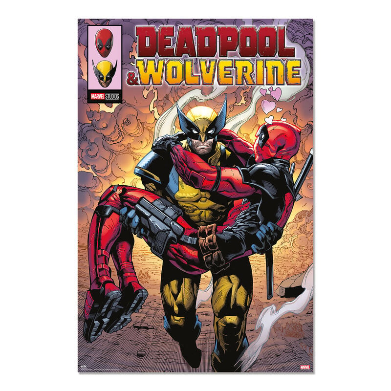 Póster Marvel de Deadpool y Lobezno en una escena de acción